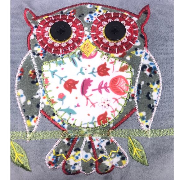 Triple Owl Embroidered Button Eyes Multicolored Soft Gray Accent Throw Pillow - Picture 4 of 8